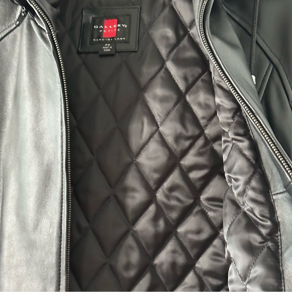 NWT Black Genuine Lambskin Leather Women's Jacket Coat with Faux Fur Trim. PS - Picture 8 of 8